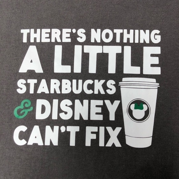 DISNEY & Starbucks Coffee & Minnie Mouse Grey White Graphic Anvil T-Shirt Top - Picture 2 of 11
